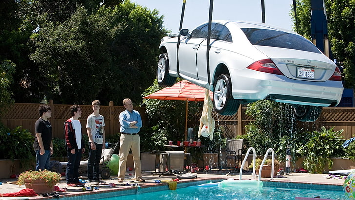 белый автомобиль вытащил из бассейна в дневное время, проект X, фильмы, HD обои