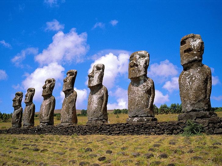 Моай забележителност фотография, направени от човека, Моаи, Чили, Великденски остров, HD тапет