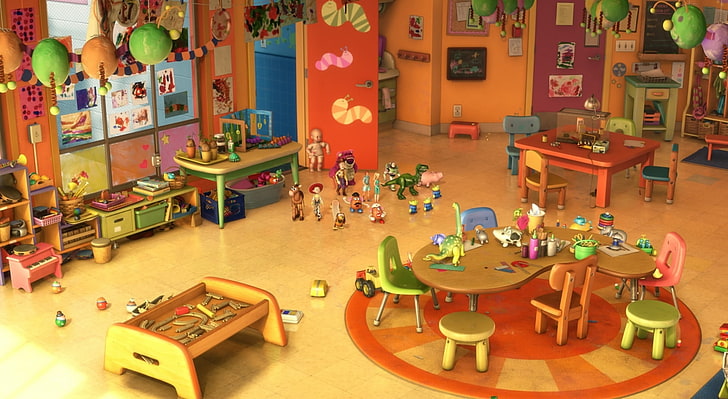 Toy Story 3 Kindergarten HD Wallpaper, Disney Toy Story film still, Cartoons, Toy Story, Story, Kindergarten, HD tapet