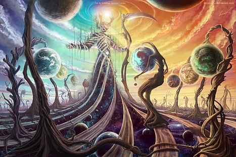 Psychedelisch, Götter, abstrakt, Sense, Raum, Planet, Fantasiekunst, HD-Hintergrundbild HD wallpaper
