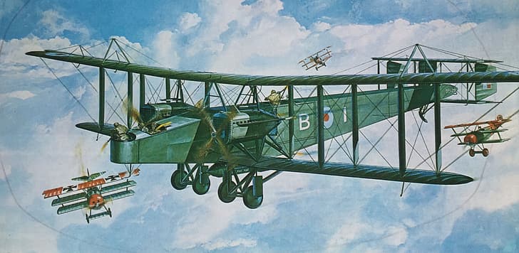 världskrig, första världskriget, flygplan, biplan, RAF, Royal Air Force, Handley Page Type O, Triplane, HD tapet