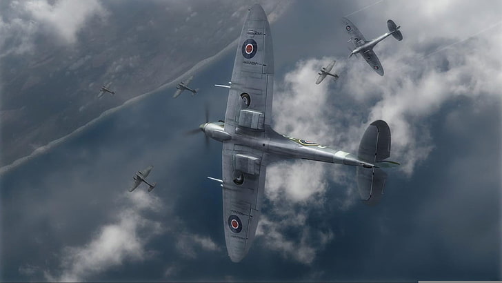 الساحل ، الرسومات ، الفن ، Spitfire ، الجانب ، Supermarine ، he-111 ، المقاتل الإنجليزي ، معركة بريطانيا، خلفية HD