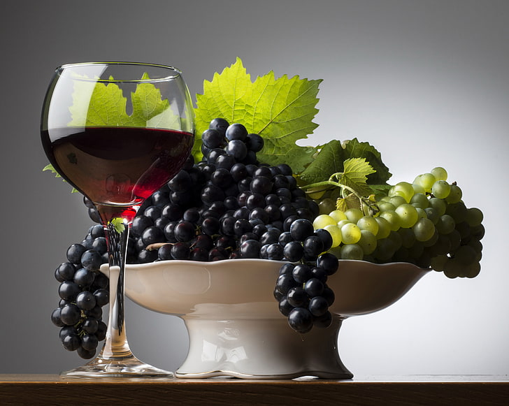 green, table, wine, black, glass, grapes, vase, HD wallpaper