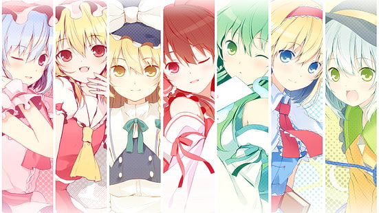 Anime, Touhou, Alice Margatroid, Flandre Scarlet, Koishi Komeiji, Marisa Kirisame, Reimu Hakurei, Remilia Scarlet, Sanae Kochiya, HD masaüstü duvar kağıdı HD wallpaper