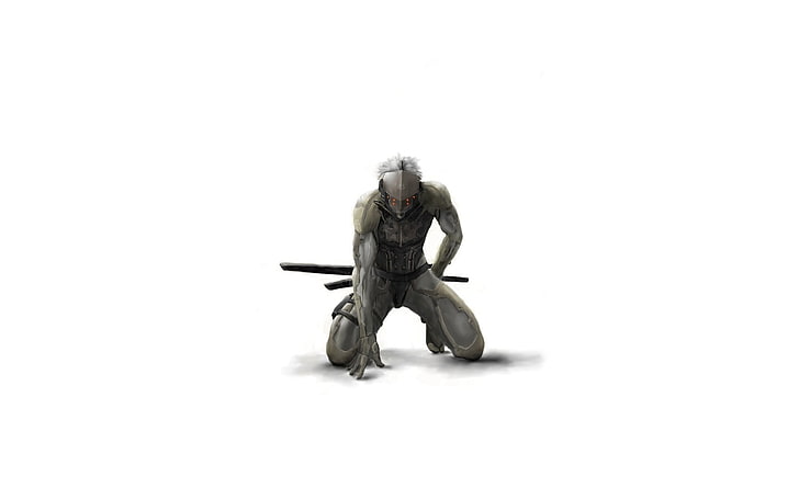 masculino, segurando a espada jogo personagem papel de parede digital, Metal Gear Solid 4, Raiden, fundo simples, ficção científica, jogos de vídeo, Metal Gear Solid, HD papel de parede