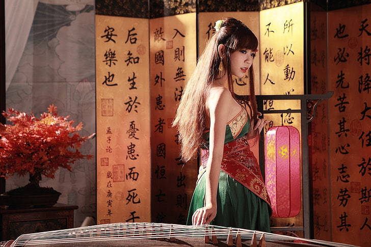 Modeller, Sà Lín, Asya, Bonsai, Kız, Enstrüman, Ulusal Elbise, Tayvanlı, Kadın, HD masaüstü duvar kağıdı