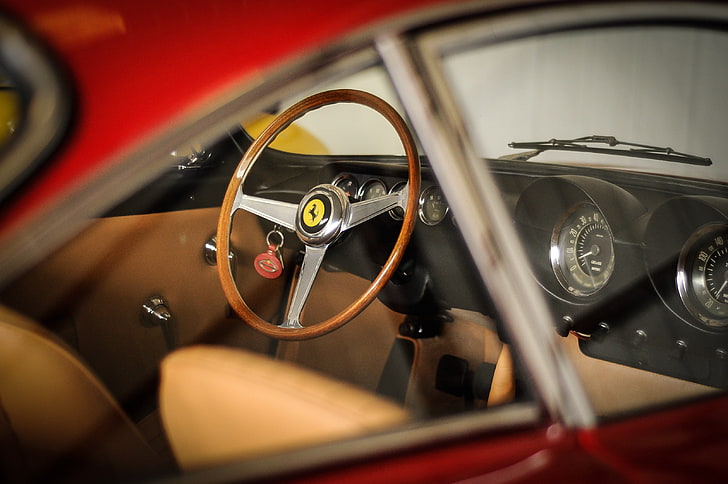 volante Ferrari gris y marrón, Ferrari, 250 GT Lusso, Ferrari clásico, automóvil, automóvil antiguo, automóvil clásico, vintage, Fondo de pantalla HD
