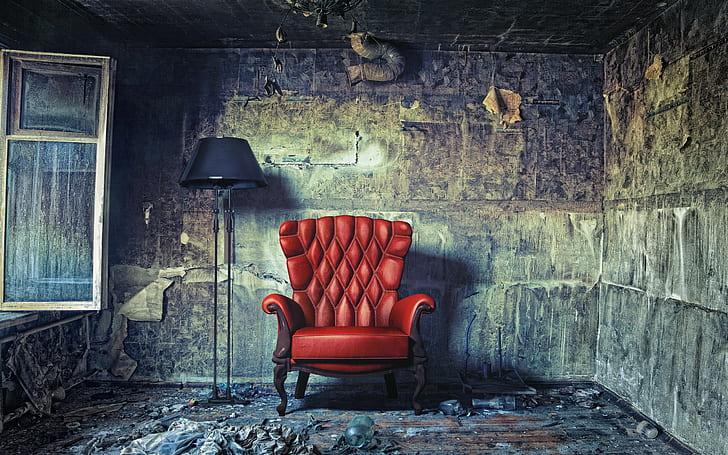 Chair in room, room, chair, Red, light, window, HD wallpaper