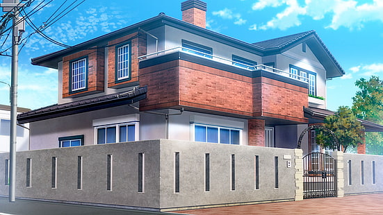 Anime, agrumi, architettura, mattone, agrumi (anime), casa, Sfondo HD HD wallpaper