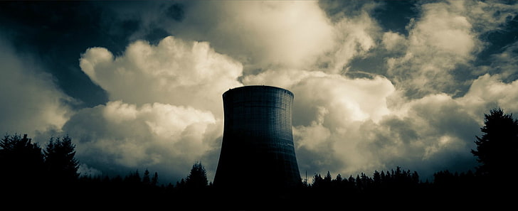 vaso cerâmico preto e branco, torre, escuro, nuvens, torres de resfriamento, nuclear, HD papel de parede