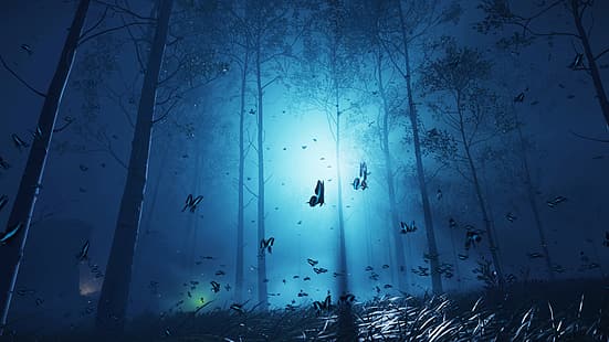 Призрак на Цушима, пеперуда, лунна светлина, HD тапет HD wallpaper