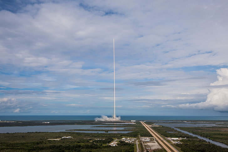 SpaceX, roket, paparan panjang, awan, asap, Wallpaper HD