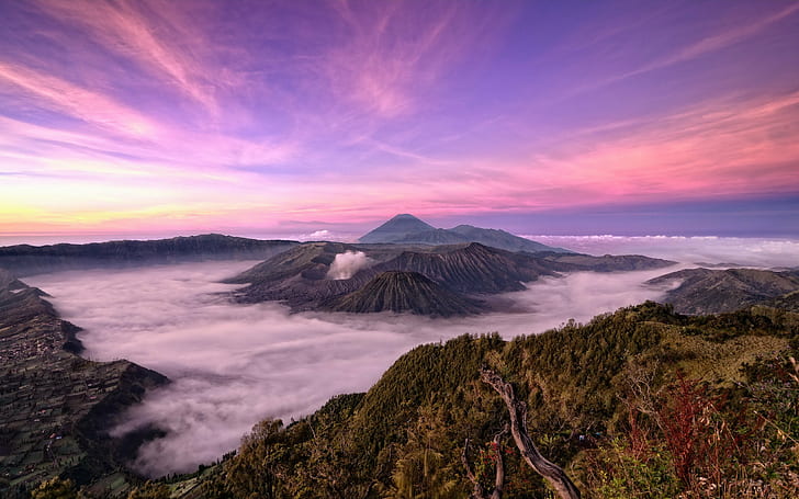 automne, bromo, nuages, indonésie, montagnes, nasional, nature, semeru, taman, tengger, volcan, Fond d'écran HD