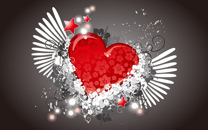 The wings of love heart-shaped, red heart illustration ], Wings, Love, Heart, HD wallpaper