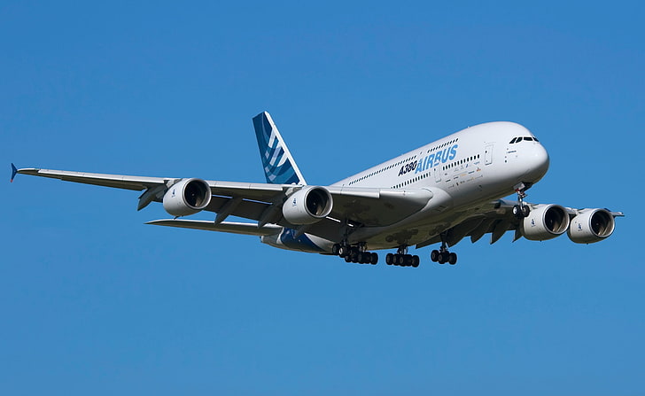 エアバスA380、白い飛行機、モーター、飛行機、エアバス、A380、 HDデスクトップの壁紙