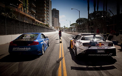 blå racerbil, racerbilar, bil, racing, racerbanor, väg, Red Bull, HD tapet HD wallpaper