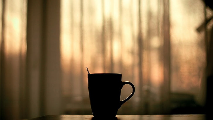 силуэт кофейной кружки, настроение, кофе, чашка, новое утро, HD обои