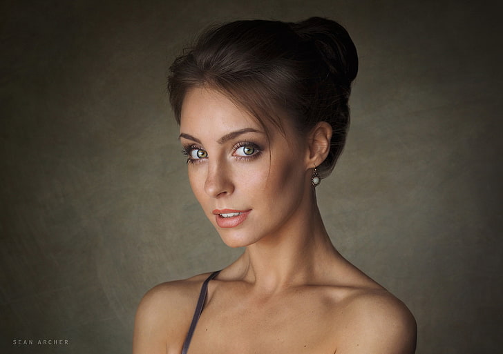 ฌอนอาเชอร์ผู้หญิง Anastasiya Peredistova ใบหน้าบุคคลพื้นหลังเรียบง่าย, วอลล์เปเปอร์ HD