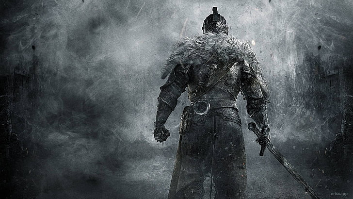 krigare som håller svärd digital tapet, Dark Souls, Dark Souls II, videospel, HD tapet