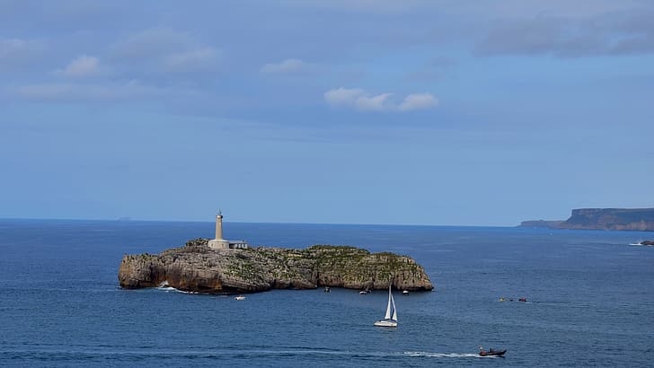 landscape, Cantabria, Spain, sea, lighthouse, HD wallpaper
