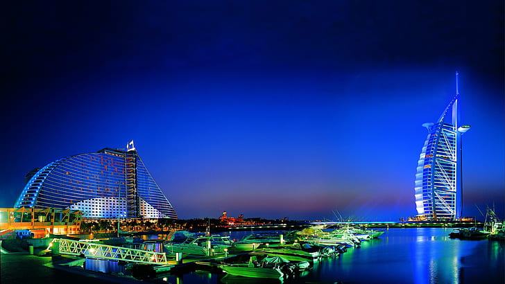 ليلة في مدينة دبي في الليل ، الإمارات العربية المتحدة خلفيات عالية الدقة لسطح المكتب 3840 × 2160، خلفية HD