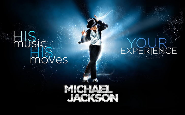 Michael Jackson His Music His Moves Your Experience wallpaper, michael jackson, dance, suit, slogan, light, HD wallpaper