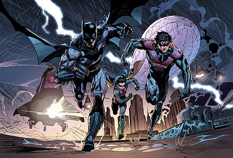 DC 배트맨과 로빈 디지털 벽지, 배트맨, DC 만화, 로빈, 나이트 윙, HD 배경 화면 HD wallpaper
