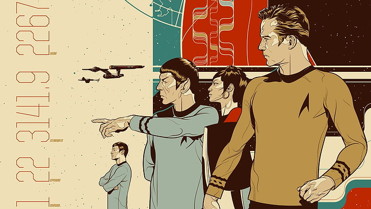 star trek spock james t kirk artwork enterprise uhura leonard mccoy Space Stars HD Art, Star Trek, grafika, enterprise, James T. Kirk, spock, uhura, Tapety HD