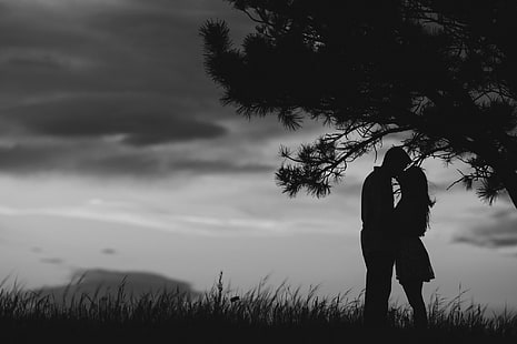 زوجين تقبيل خلفية رقمية رمادية ، قبلة ، زوج ، عشاق، خلفية HD HD wallpaper