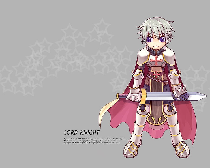 Lord Knight illustration, ragnarok online, chibi, lord knight, boy, armor, smile, sword, HD wallpaper