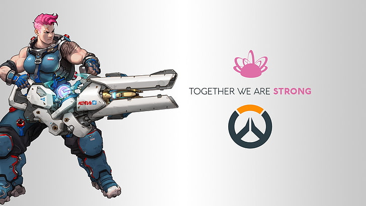 Juntos somos un logo fuerte, Blizzard Entertainment, Overwatch, videojuegos, logo, DXHHH101 (Autor), Aleksandra Zaryanova, Zarya (Overwatch), Fondo de pantalla HD