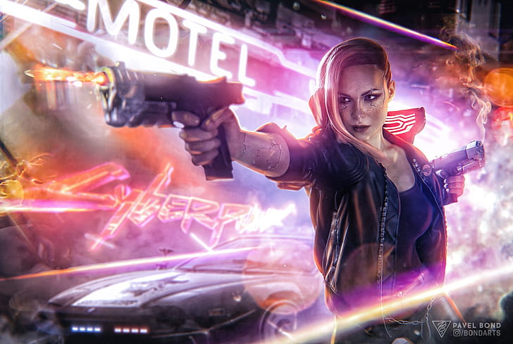 Videojuego, Cyberpunk 2077, futurista, niña, pistola, arma, mujer guerrera, Fondo de pantalla HD