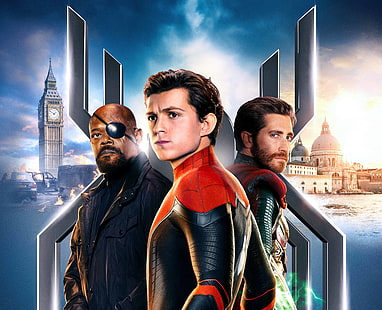 Spider-Man, Spider-Man: loin de chez soi, Jake Gyllenhaal, Mysterio (Marvel Comics), Nick Fury, Samuel L. Jackson, Tom Holland, Fond d'écran HD HD wallpaper
