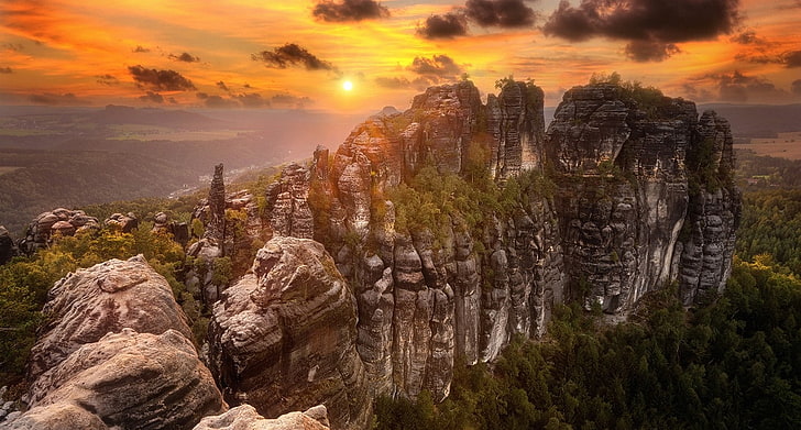 fotografía, paisaje, naturaleza, bosque, cielo, roca, acantilado, amarillo, Alemania, Fondo de pantalla HD