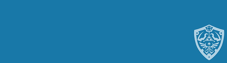 blue and white shield logo, The Legend of Zelda, shield, Hyrule, Hylian Shield, hylian crest, minimalism, simple, simple background, logo, dual monitors, blue, HD wallpaper