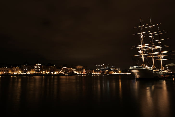 긴 노출, 밤, 스톡홀름, HD 배경 화면