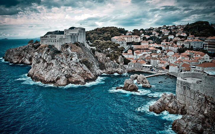 Dubrovnik, natura, bello, rocce, acqua, croazia, architettura, dubrovnik, case, nuvole, natura e, Sfondo HD
