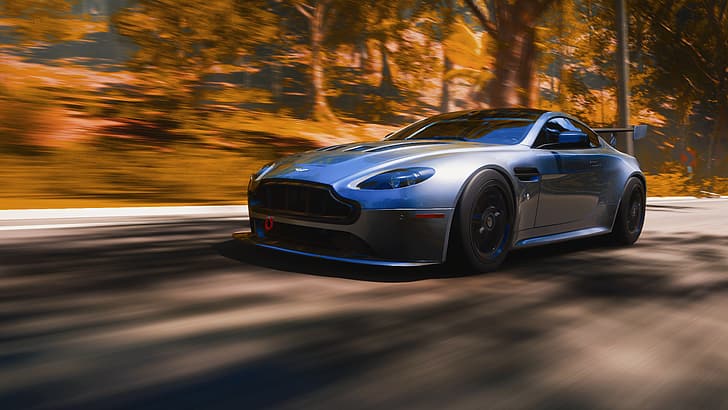 video game, Forza, Forza Horizon 5, mobil, kendaraan, Aston Martin, mobil Inggris, jalan, pepohonan, Wallpaper HD