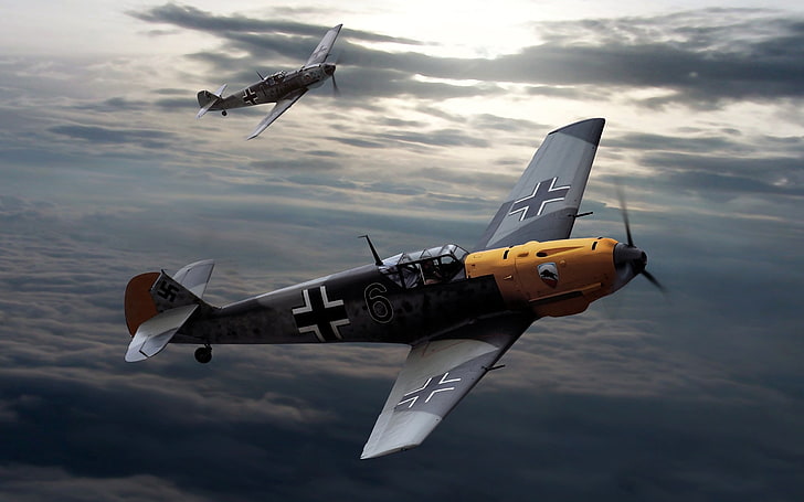 monoplano marrone e grigio, Messerschmitt, Messerschmitt Bf-109, Luftwaffe, opere d'arte, aerei militari, seconda guerra mondiale, Germania, Sfondo HD