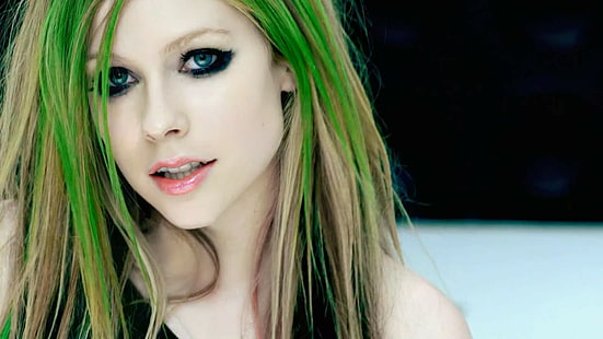 Avril Lavigne, cantora, rosto, mulheres, cabelos verdes, HD papel de parede HD wallpaper