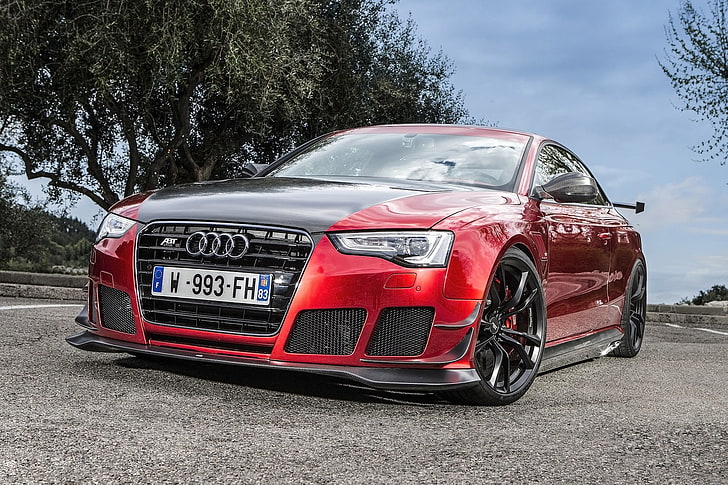 red Audi car, audi, rs5-r, tuning, front view, HD wallpaper