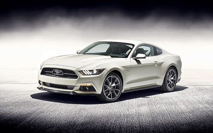 Ford Mustang 50 Year Limited Edition, white Ford Mustang 5.0 coupe, Cars, Ford, 2015, HD wallpaper