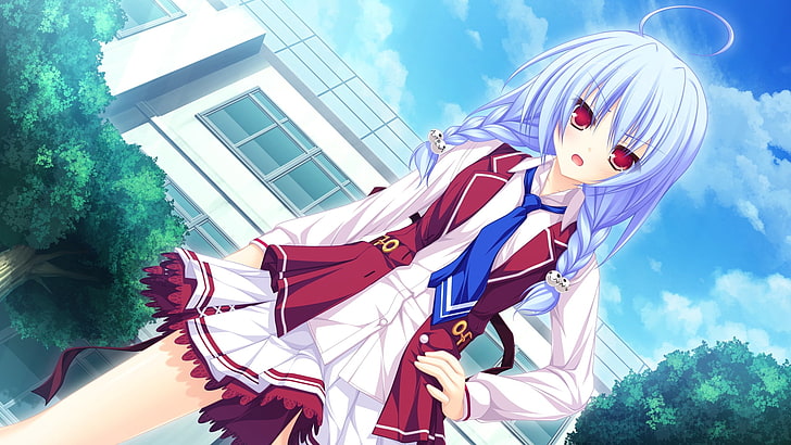 white-haired female character screenshot, mikagami mamizu, lunaris filia, melis, girl, pose, skirt, anger, HD wallpaper