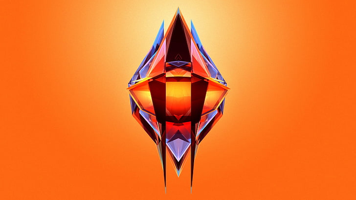 orange and blue logo illustration, artwork, Facets, Justin Maller, gradient, HD wallpaper