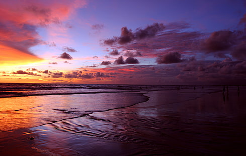 As pessoas assistem o pôr do sol no mar, litoral durante o pôr do sol, mar, Bali, pôr do sol, pessoas, nuvens, HD papel de parede HD wallpaper