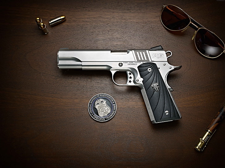 pistola, 6K, Cabot 1911, prateado, HD papel de parede