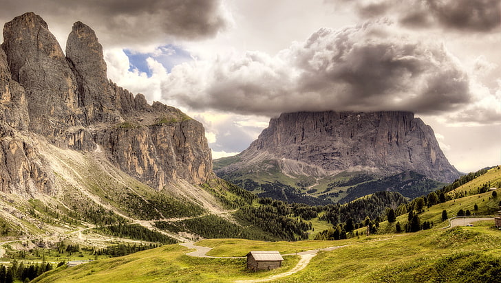 brauner und schwarzer Holzrahmen, Landschaft, Berge, HD-Hintergrundbild