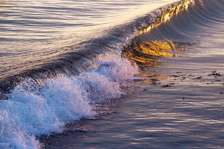 ocean waves, Sunset, light, ocean waves, Sea, Smygehuk, beach, coast, hav, kust, strand, Östersjön, wave, nature, coastline, water, HD wallpaper