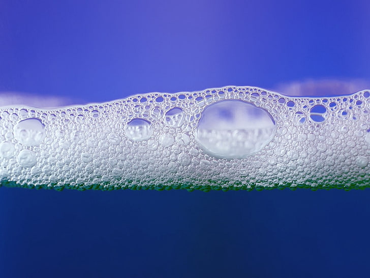 пена поверх жидкости цифровые обои, пузырьки, вода, капли, линии, HD обои