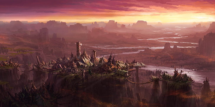 Фэнтези, Пейзаж, Громовой Утес, World of Warcraft, HD обои